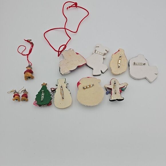 Vintage LOT 7 Varity Christmas brooch/Pin 1 Necklace 1 Set Necklace & Earrings - Picture 7 of 9